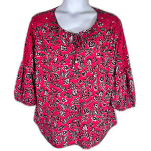 3 for $15 NWT Adrienne Vittadini Pink Floral Flowy Balloon 3/4 Sleeve Top 3X